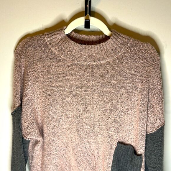 Blush & Bloom Pink and Gray High Necked Sweater with Left Front Pocket Large - Picture 2 of 3